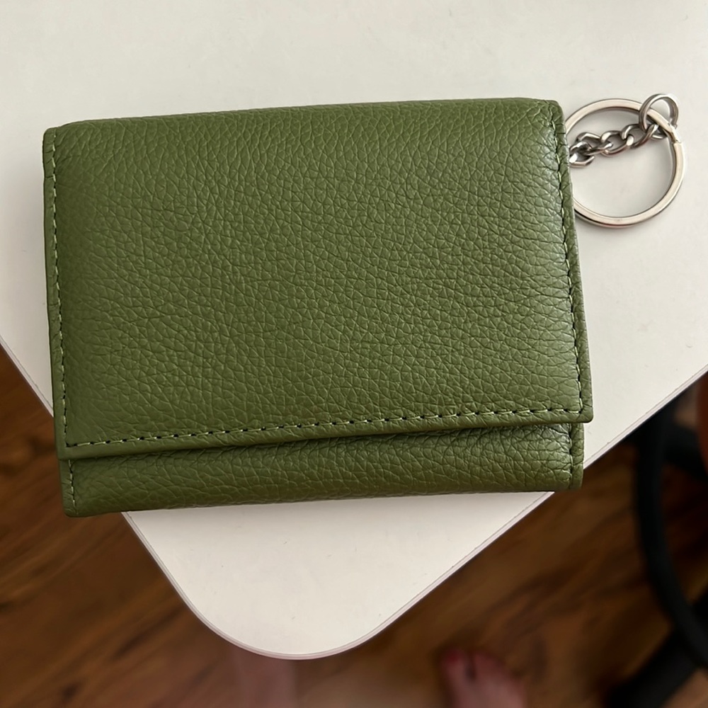Green Genuine Leather ID Keychain Wallet